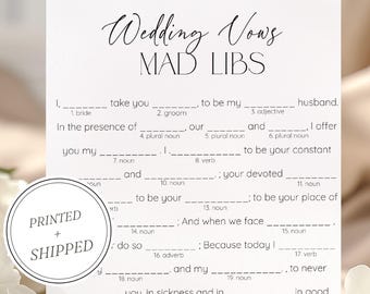 Hochzeit Gelübde Mad Libs Brautdusche Spiel, Brautdusche Spiele, GEDRUCKT + VERSANDT, Braut Mad Libs Dusche Spielkarten, Hochzeitsdusche, Gedruckt