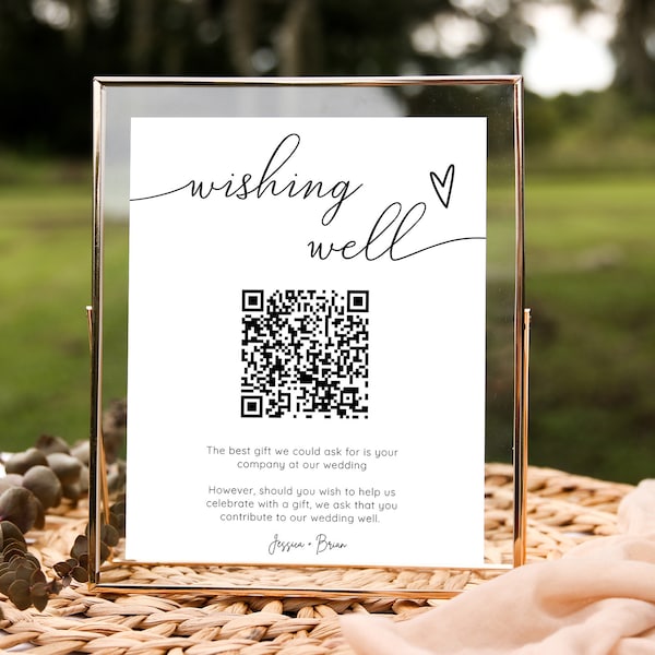 Wishing Well QR Code Sign, Wedding QR Code Sign Printable, Modern Wedding Sign, Minimalist Wedding Honeymoon Sign, Bohemian Wedding DIY