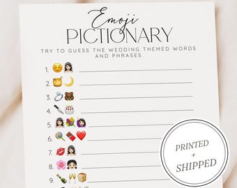 Emoji Pictionary Bridal Shower Game, Bridal Shower Games, PRINTED + SHIPPED, Bridal Emoji Pictionary Shower Game Cards,Wedding Shower