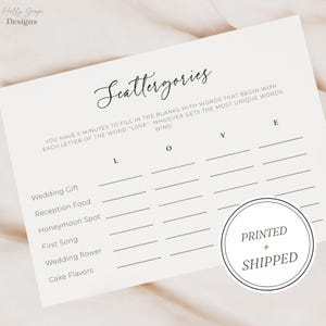 Jeu de douche nuptiale Scattergories, jeux de douche nuptiale, imprimé + expédié, cartes de jeu de douche nuptiale Scattergories, shower de mariage, imprimé