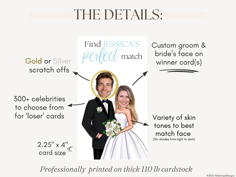 Bridal Shower Games, PRINTED Personalized Celebrity Who Has the Groom Scratch Off Game, Perfect Match ™ image 4