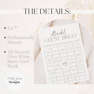 Guest Bingo Bridal Shower Game, Bridal Shower Games, PRINTED + SHIPPED, Bridal Guest Bingo Shower Game Card, Wedding Shower, Printed, Unique image 2