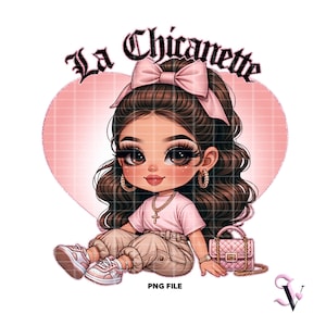 La Chicanette Chicana Chola Pink Bow Soft Girl Aesthetic Latina Shirt PNG for DTF, Iron On Print, Sublimation | Digital Download