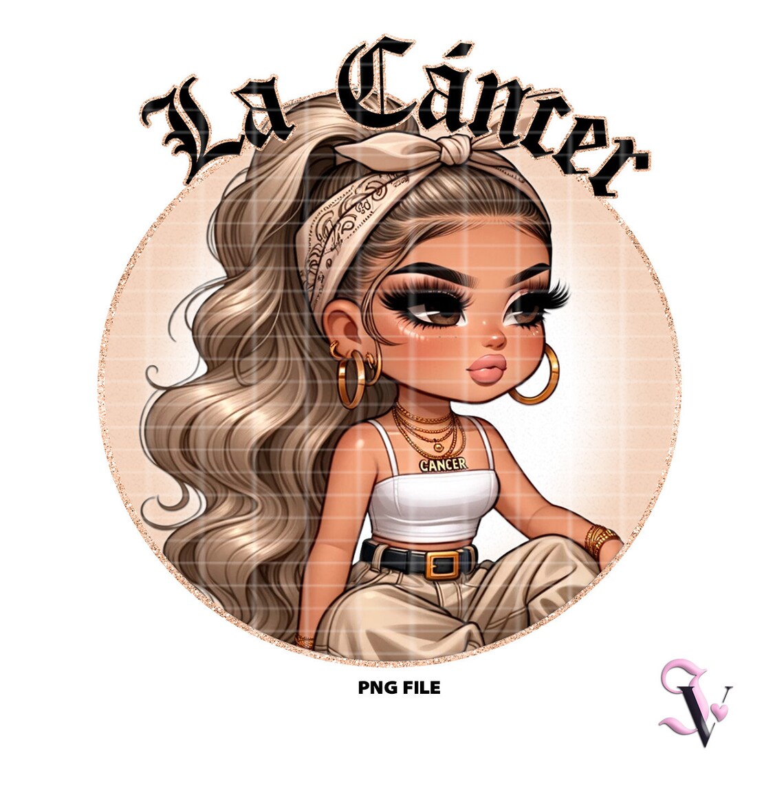 La Cancer Chicana Chola Zodiac Chibi Style Latina Shirt PNG for DTF ...
