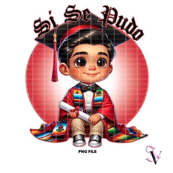 Si Se Pudo Chicano Graduación Chibi Estilo Educado Latino Graduación Camisa PNG para DTF, Hierro en impresión, Sublimación / Descarga digital