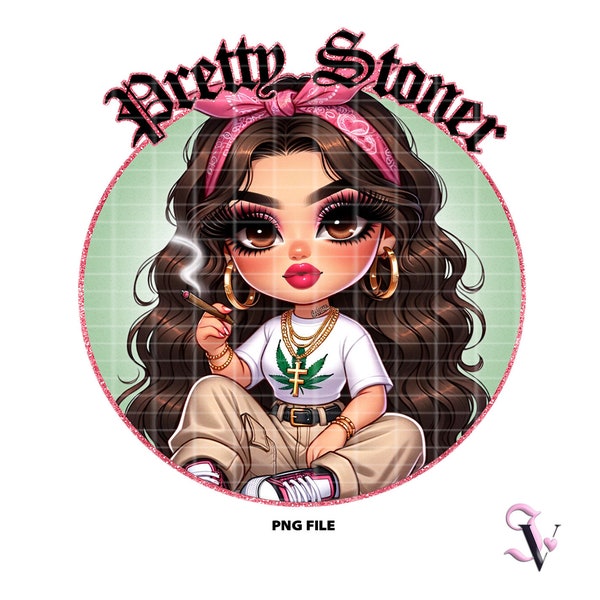 Pretty Stoner 4/20 Chicana Chola Chibi Style Latina Shirt PNG for DTF, Iron On Print, Sublimation | Digital Download