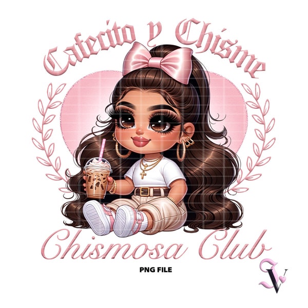 Cafecito y Chisme Chismosa Club Pink Bow Soft Girl Aesthetic Latina Shirt PNG for DTF, Iron On Print, Sublimation | Digital Download