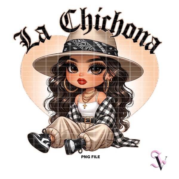 La Chichona Chicana Chola Chibi Style Old School Chola Latina Shirt PNG for DTF, Iron On Print, Sublimation | Digital Download