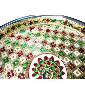 Stainless Steel Multicolor Traditional And Meenakari Puja Thali/Decorative Pooja Thali