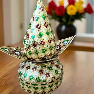 Meenakari Kalash Set For Home Decor For Pooja Kalash In Temple God Prayer And Also Wedding Pooja/steel Meenakari Work Lota Kalash Set (Big).