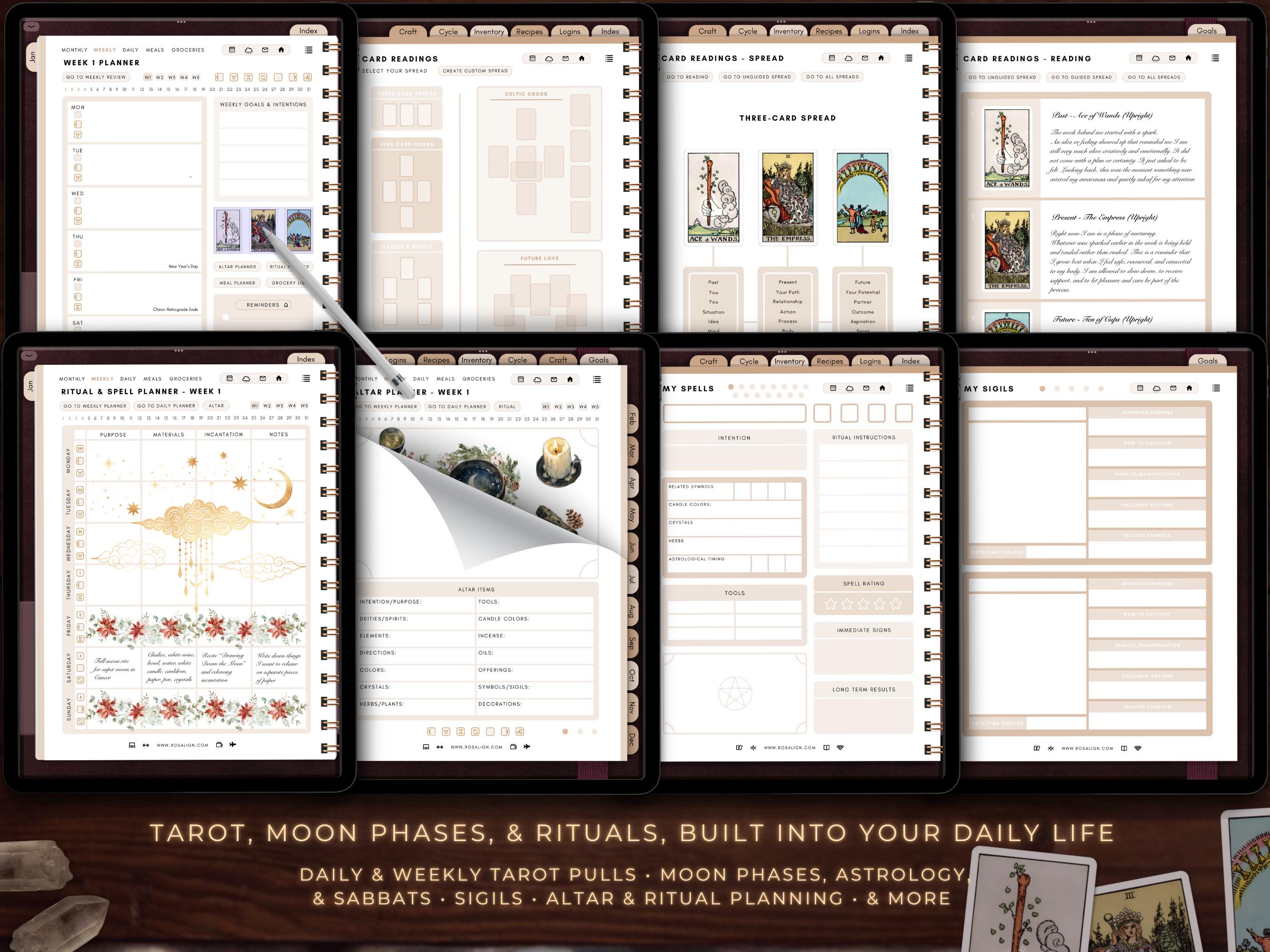 2026 Witchy iPad Ios Digital Planner for Goodnotes | Tarot, Moon Phases ...