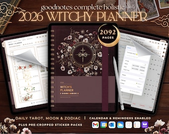 2026 Witchy iPad iOS Digital Planner for Goodnotes | Tarot, Moon Phases, Astrology & Stickers