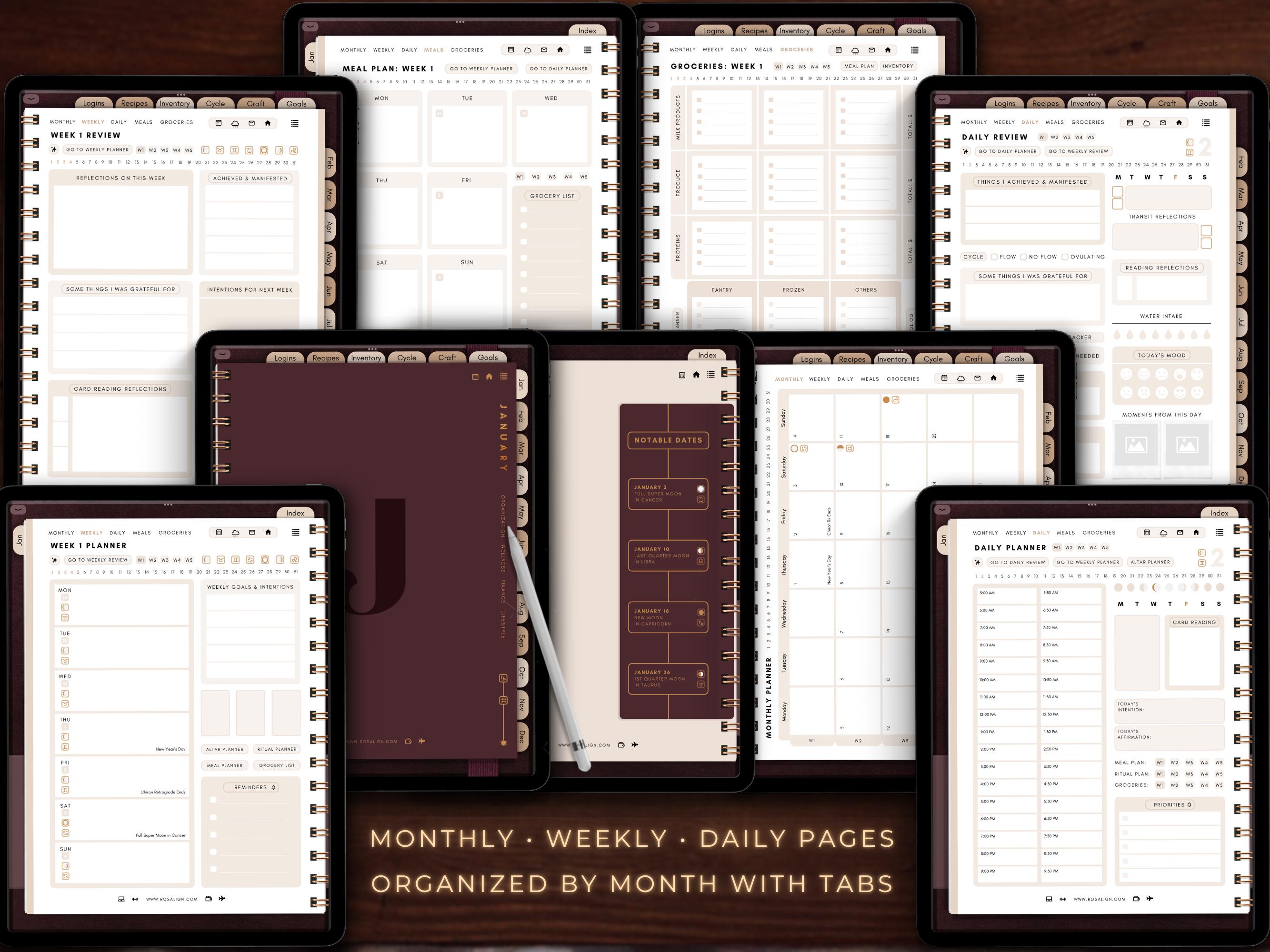 2026 Witchy iPad Ios Digital Planner for Goodnotes | Tarot, Moon Phases ...