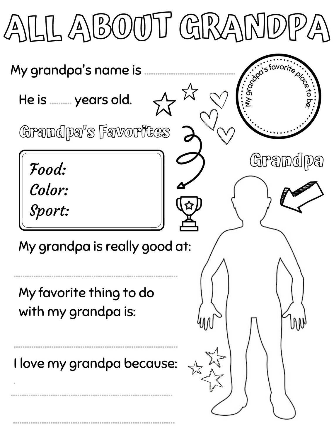 All About Grandpa, Fathers Day Gift, All About My Grandpa Printable ...