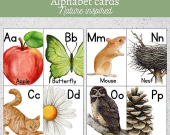 Alphabet  Flashcards Printable, Nature Alphabet Cards, ABC Cards for Kids, Montessori Learning, Preschool Homeschool PDF