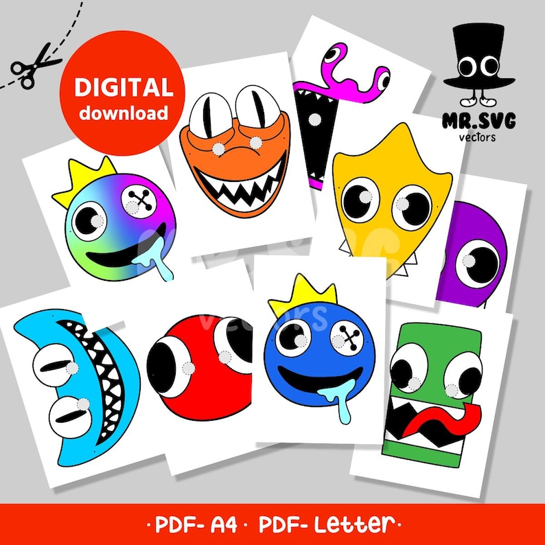 Halloween Masks, Rainbow Friends 2 Masks, Home Print, Pdf , Digital