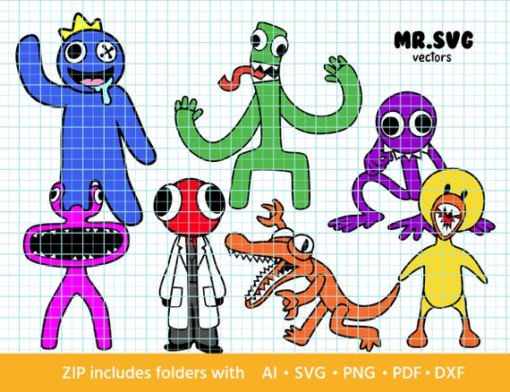 Roblox-inspired Rainbow Friends Characters PNG Digital Download