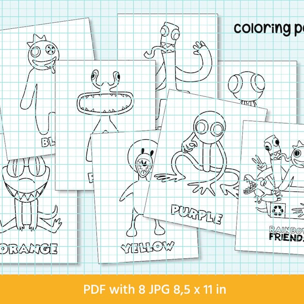 Coloring Pages, Rainbow friends Coloring Pages, Home print, Еasy to use, Pdf , Digital Coloring Pages For Kids