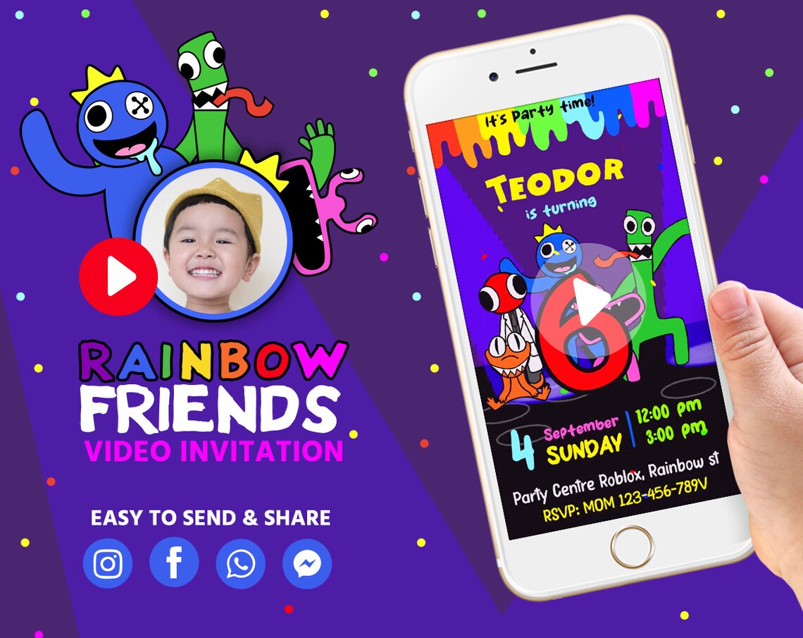 Rainbow Friends Invitation Rainbow Friends Video Invitation Etsy