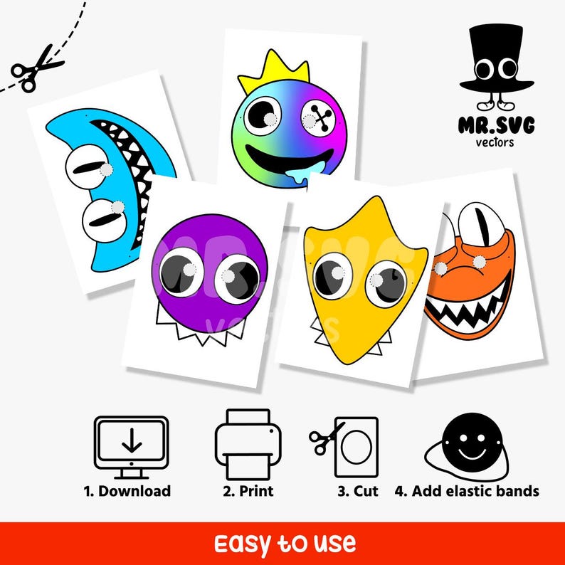 Halloween Masks, Rainbow Friends 2 Masks, Home Print, Pdf , Digital