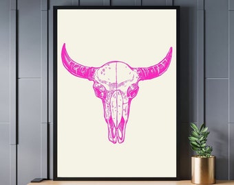 Hot Pink Bull Skull Digital Download | Western Décor for Home