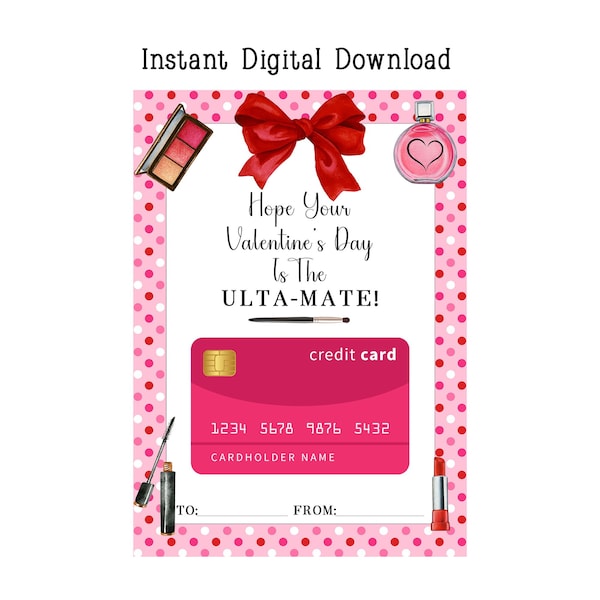 Printable Ulta-Mate Valentine's Day Gift Card Holder, Makeup Gift, Cosmetic Gift Card Holder, Gift For Her, Beauty Store Gift Card Holder