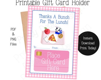 PRINTABLE Cafeteria Staff Thank You Gift Card Holder, Gift for Cafeteria Worker - Last Day Of School Gift From Student, Instant Download
