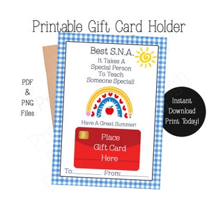 Afdrukbare zomervakantie cadeaukaarthouder voor personeel met speciale behoeften, cadeau voor SNA, cadeau voor leraar, cadeau speciale behoeften helper, cadeau schoolpersoneel