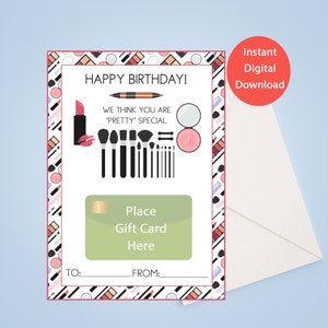 Titulaire de la carte-cadeau d'anniversaire, cadeau d'anniversaire, porte-carte-cadeau de maquillage, carte-cadeau de magasin de maquillage, carte-cadeau de thème de beauté, carte d'anniversaire, cadeau