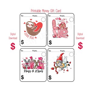 Valentine&#39;s Day Money Card PDF, Gift Card, Money Card Template, Gift Card Holder, Money Card, Money Card Bundle, 4 Designs, Instant Download