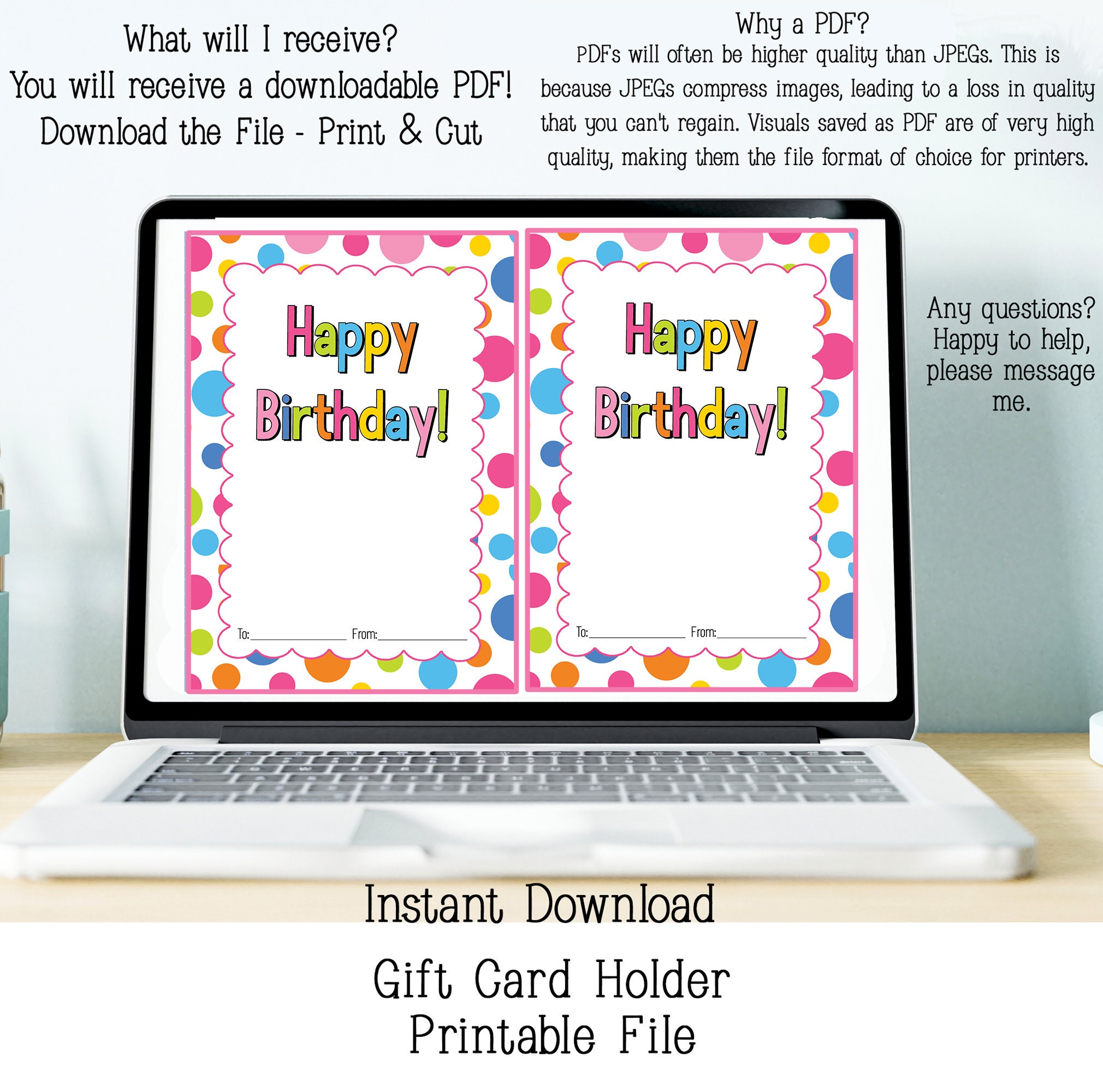 Printable Birthday Gift Card Holder, Instant Download, Birthday Party ...