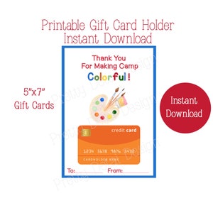 PRINTABLE Art Camp Merci porte-carte cadeau, cadeau pour conseiller de camp d'art, cadeau de campeur, carte de fin d'été, cadeau de fin de camp