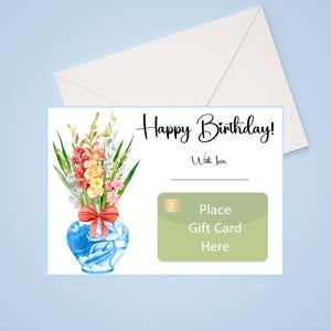 Elegant Birthday Gift Card Holder, Chinoiserie Vase and Flower Birthday Card Holder, Blue and White, General Birthday Card, Friends Birthday