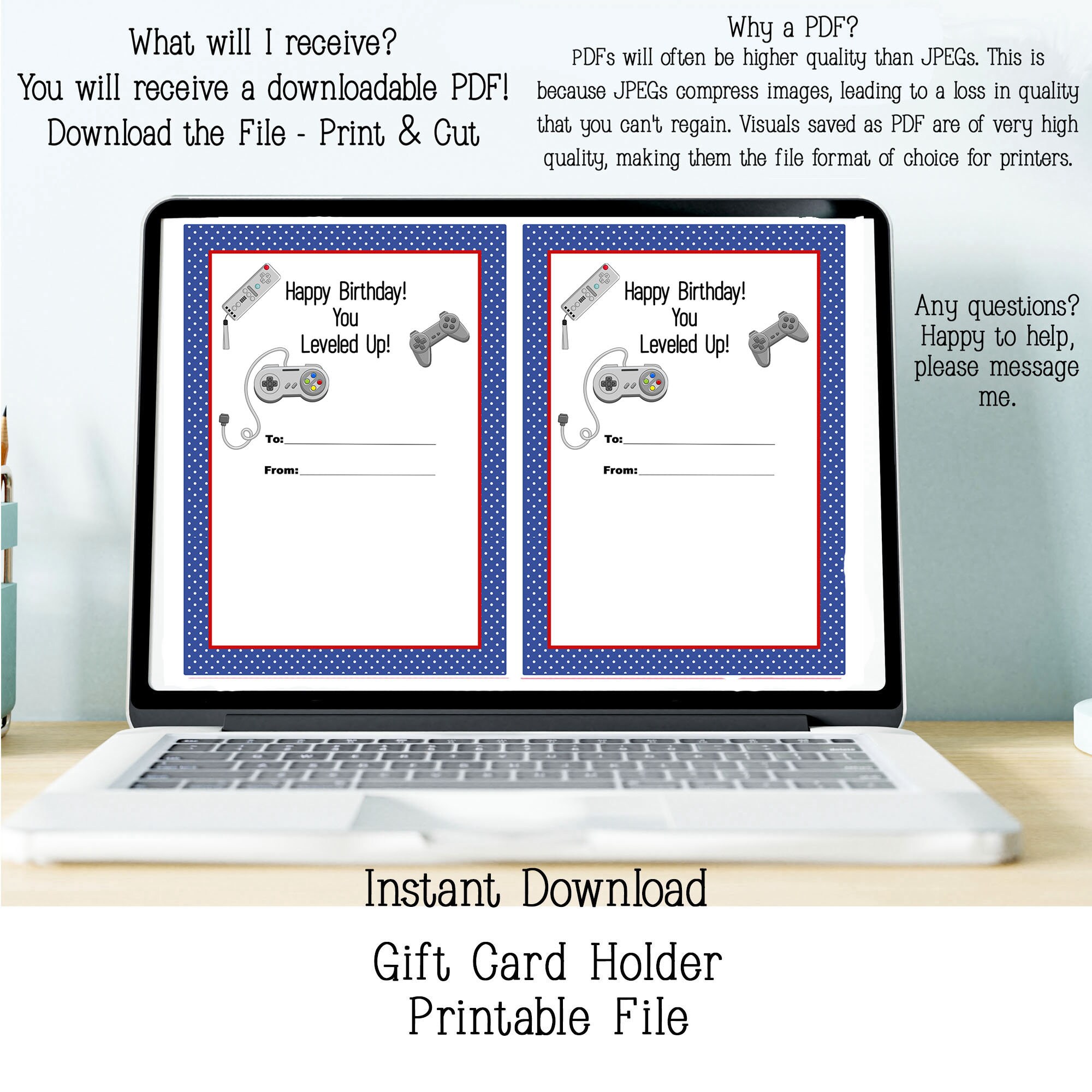 PRINTABLE Video Game Gift Card Holder Video Gamer Birthday 