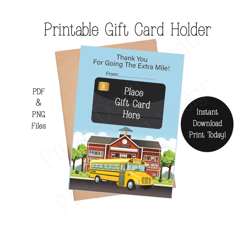 PRINTABLE Bus Driver Thank You Gift Card Holder, Gift for Bus Driver ...