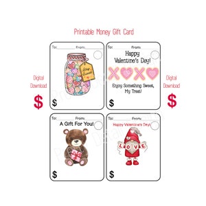Valentine Money Card Holder, PDF, Gift Card, Money Card Template, Gift Card Holder, Money Card, Money Card Bundle, 4 Designs, Download