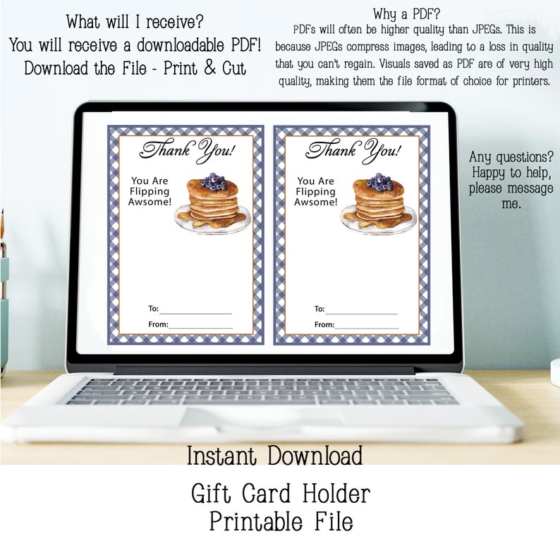 Pancake Gift Card Holder Appreciation Printable Gift Card Etsy