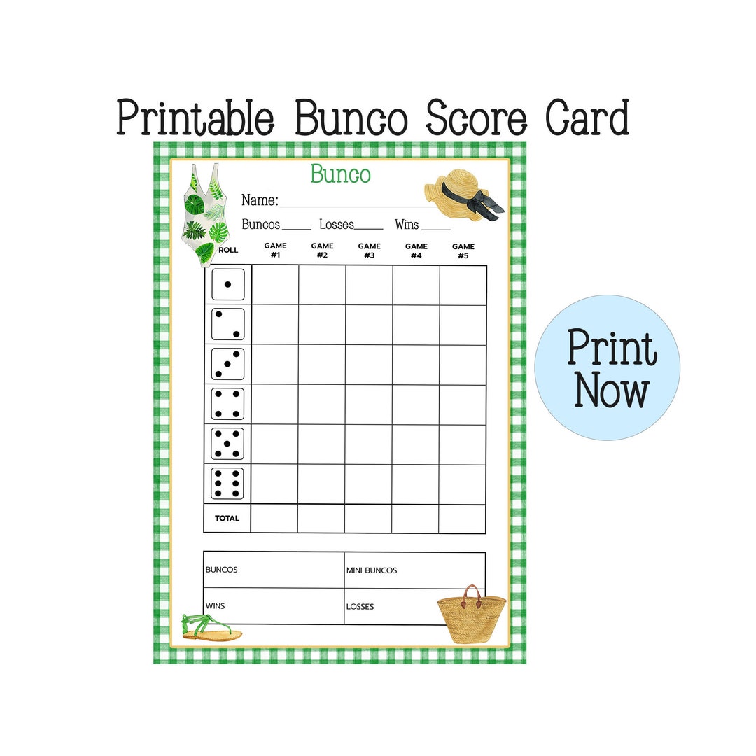 Summer Bunco Score Card Score Sheet Bunko Party Spring Scorecard