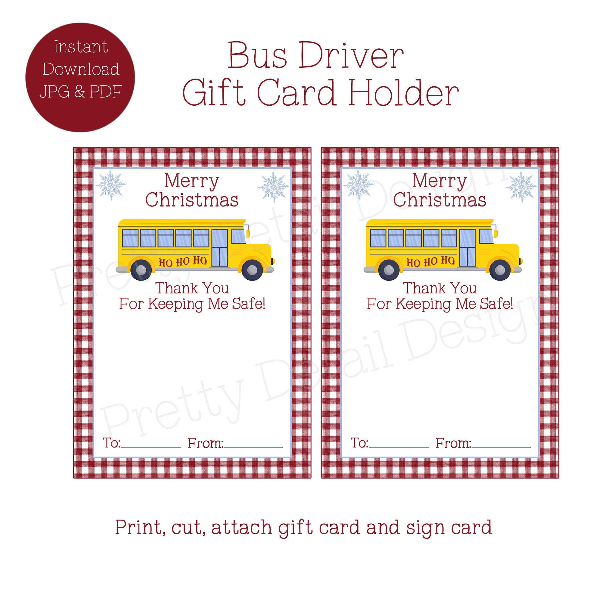 PRINTABLE Bus Driver Christmas Gift Card Holder Gift for Bus - Etsy