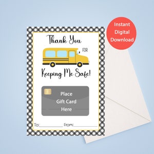 PRINTABLE Bus Driver Thank You Gift Card Holder, Gift for Bus Driver - Bus Driver Appreciation, Gift From Student, Instant Download