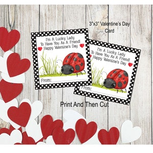 Étiquettes imprimables de Valentine de coccinelle chanceuse, cartes de jour de Valentine d'enfants, étiquette de cadeau de Valentines d'école, carte de jour de Valentine de salle de classe, étiquette d'étiquette