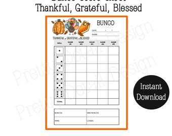 Printable Bunco Thanksgiving Scorecard, Score Sheet, Bunko Party, Fall Scorecard, Thanksgiving theme Bunco, printable template download