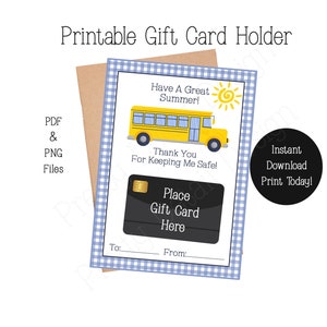 Titular de la tarjeta de regalo de agradecimiento para conductor de autobús IMPRIMIBLE, Regalo para conductor de autobús, Agradecimiento al conductor de autobús, Regalo del estudiante, Descarga instantánea