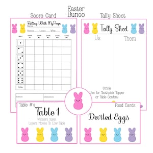 Easter Bunco BUNDLE Bunco Scorecards, Tally Sheets, Table Numbers, Party Food Cards, Tags, Game Score Cards, Dice Game Scorecards,
