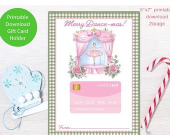 Dance Teacher Christmas Card Gift Card Holder PRINTABLE Happy Holidays Dancer Reindeer Santa Ballet Jazz ballerina Merry Christmas Dancing