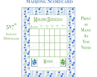 Printable Mahjong Scorecard, Game Night Supplies (PDF & JPEG)