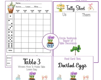 Easter Bunco Scorecard Bundle, Watercolor Party Printables (Digital Download) PDF