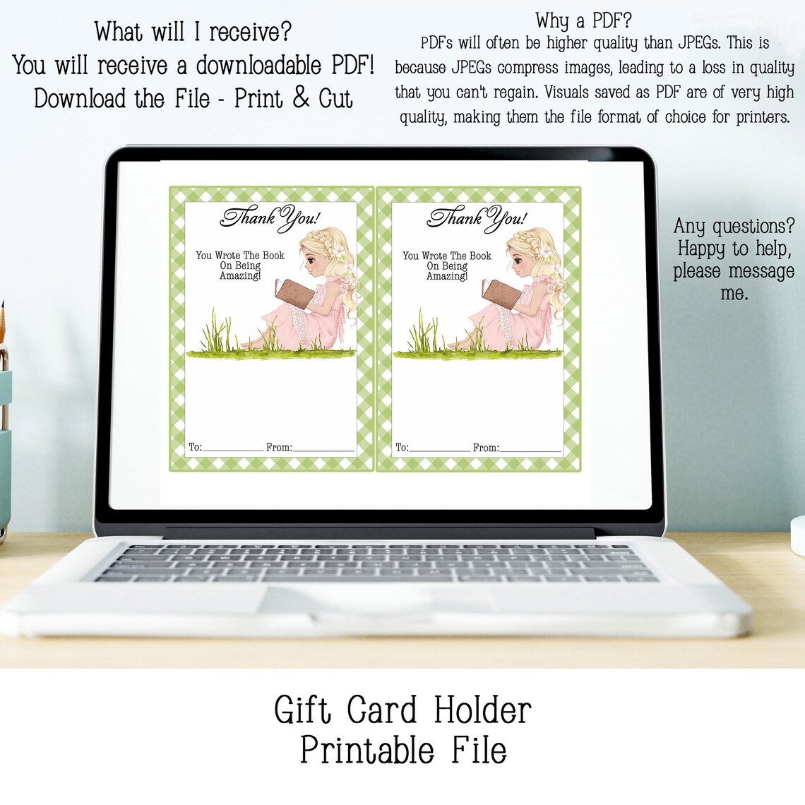 Printable Gift Card Holder, Appreciation Gift, Gift for Book Lover ...
