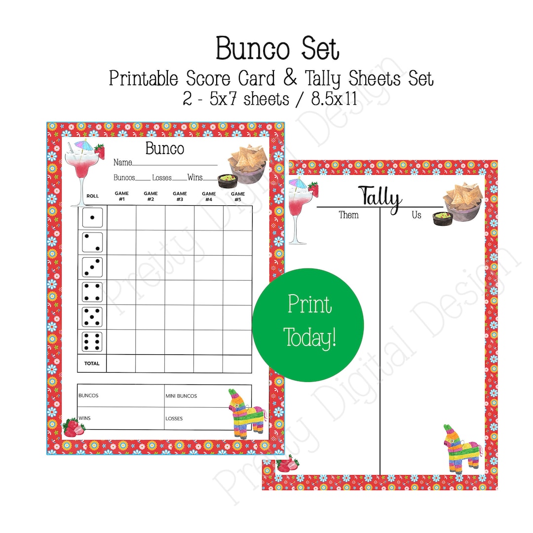 Bunco Score Card and Tally Set Fiesta Margarita Score Sheet, Bunko ...