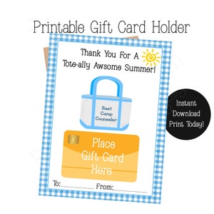 Printable Camp Counselor Gift Card Holder, Gift From Camper, Gift for Summer Camp Counselor, Camp Gift, Camp Thank You Card, Summer Camp